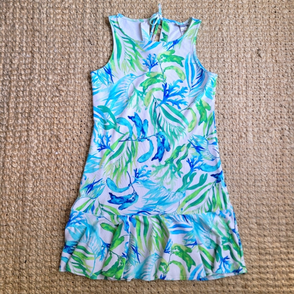 Island Cays Sea Fronds High-Neck Flounce Spa Dress Coverup Pockets UPF 50 Small